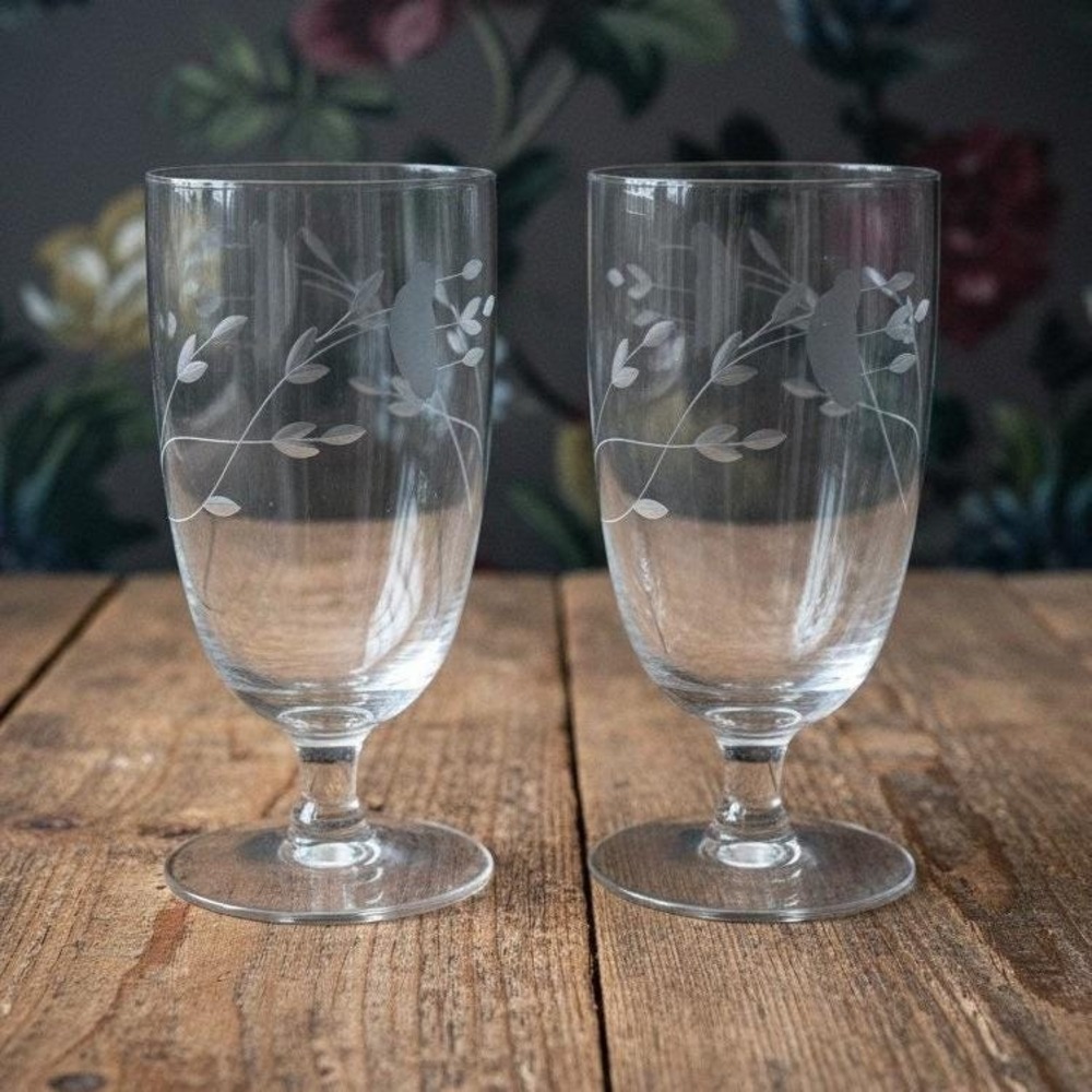 Princess House Heritage Crystal Iced Tea Glasses, Set of 2 Vintage Etched Floral